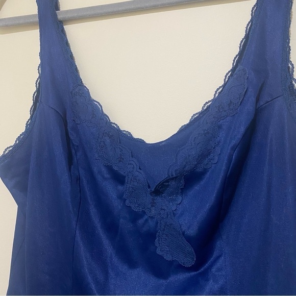 Vintage Womens Blue Lace Nylon Coquette Lingerie Tank Cami Kayser brand size 36 - Picture 8 of 12